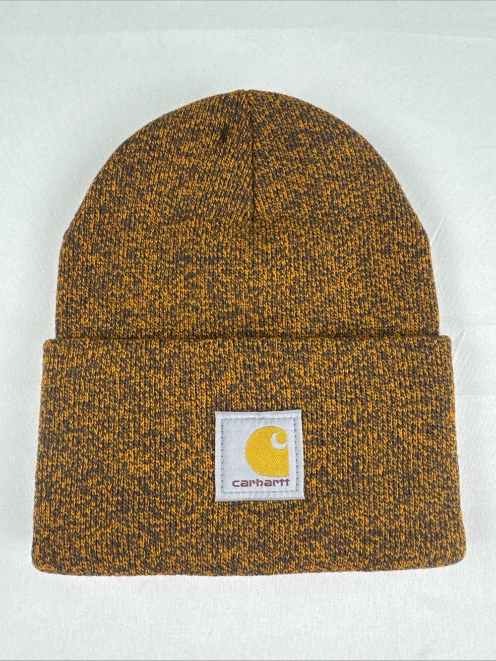 Carhartt Adult One Size Knit Cuffed Beanie Winter Hat Black/Orange Heather